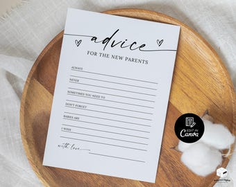 Minimalist Baby Advice Writing Cards, Printable Baby Shower Advice Card, Editable Advice for New Parents, Baby Wishes for Parents Template