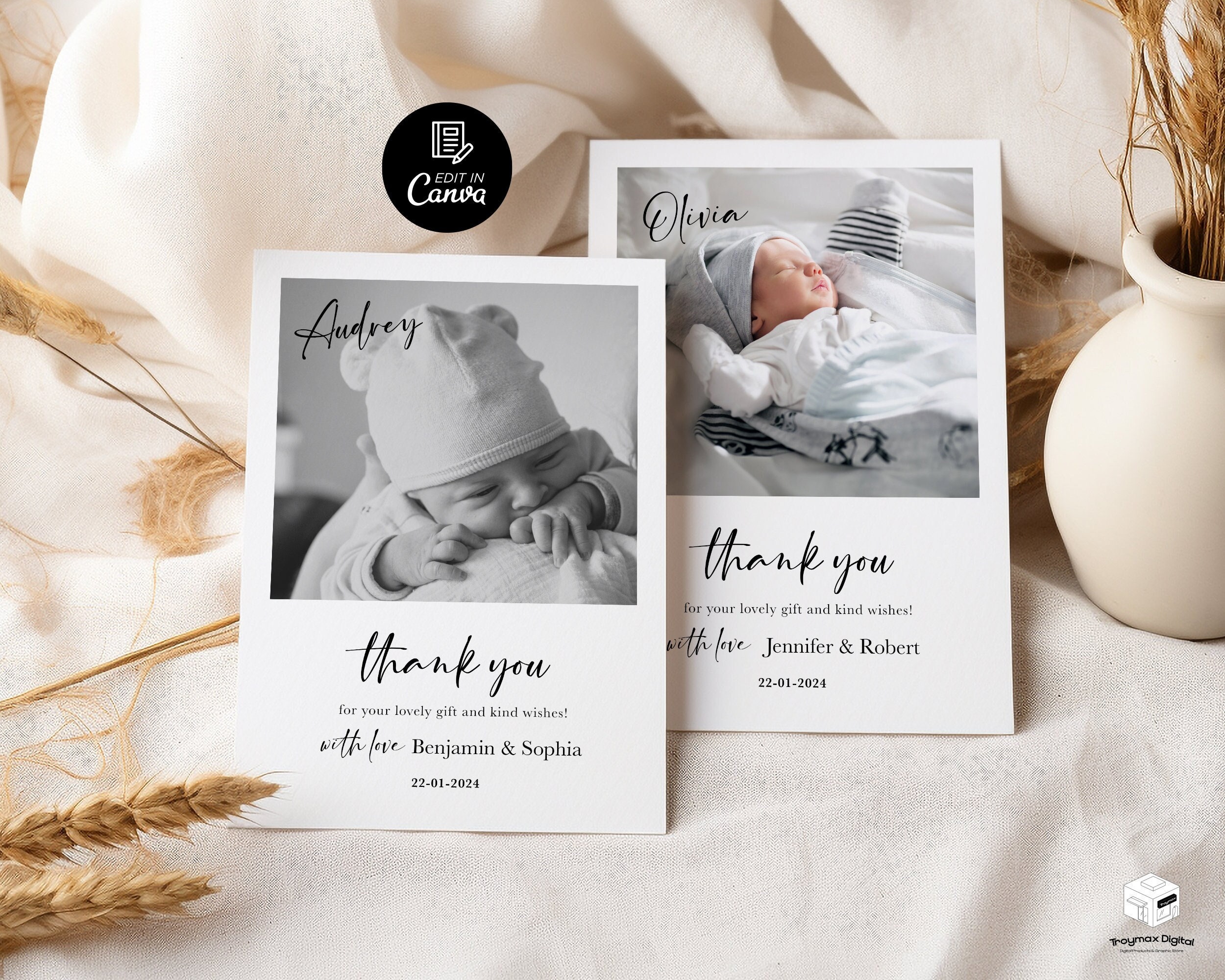 Baby Announcement Thank You Card, Photo Thank You Card for Newborn Baby