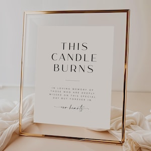 Candle Burns Sign, Minimalist Wedding In Loving Memory, Wedding Memorial Sign Template, Modern Memorial Candles Table Sign Instant Download