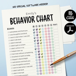 Editable Behavior Reward Chart for Kids, Good Behavior Tracking, Printable Children Behavior Chart, Checklist Editable, Daily Checklist Kids