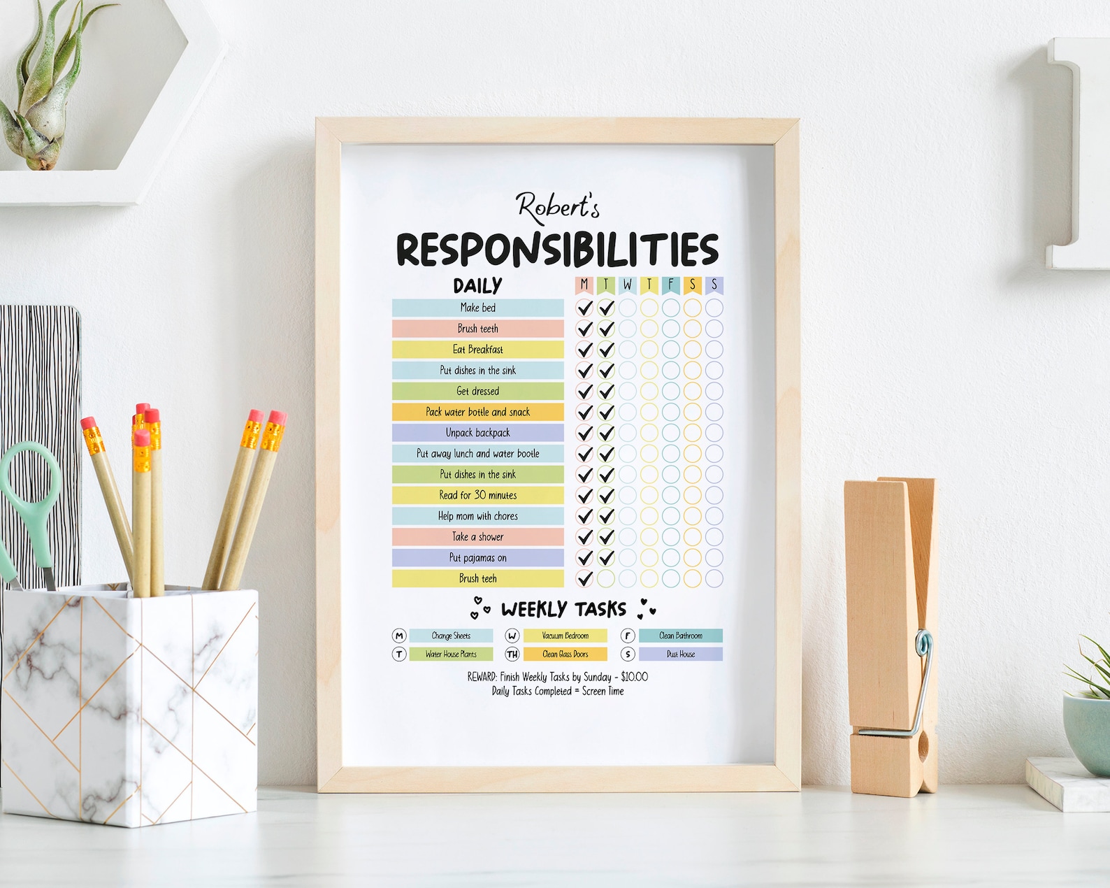 Kids Responsibilities Chart Printable, Daily Planner for Kids, Editable