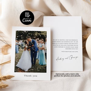 Photo Thank You Card Template, Instant Printable DIY Thank You Card, Wedding Thank You Card, Minimalist Wedding Photo Thank You Card Canva