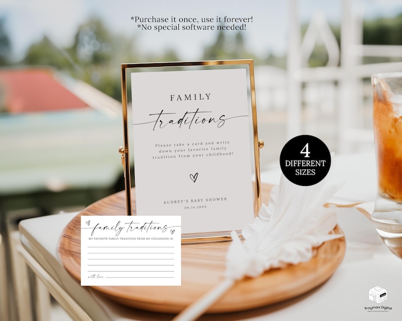 Family Traditions Baby Shower Cards And Sign, Baby Shower Game Printable, Childhood Memory, Baby Shower Advice, Family Traditions Sign Card image 1