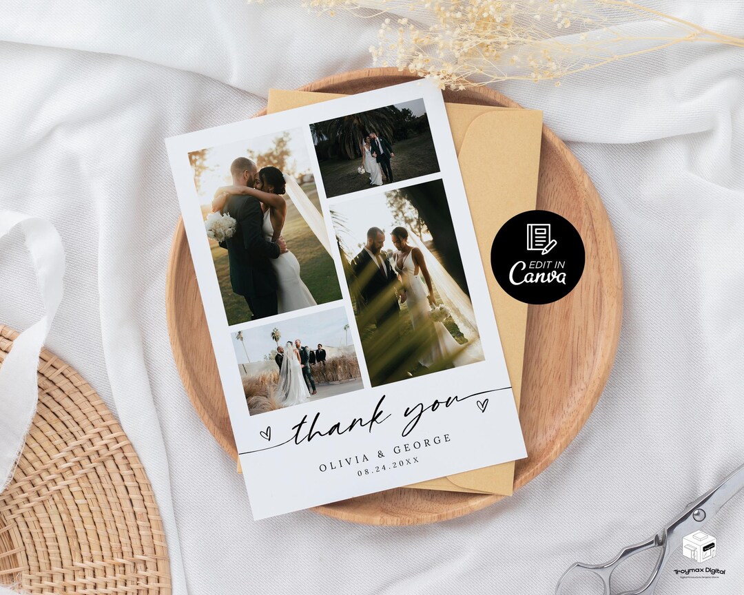 Minimalist Wedding Photo Thank You Card, Photo Modern Thank You Card ...