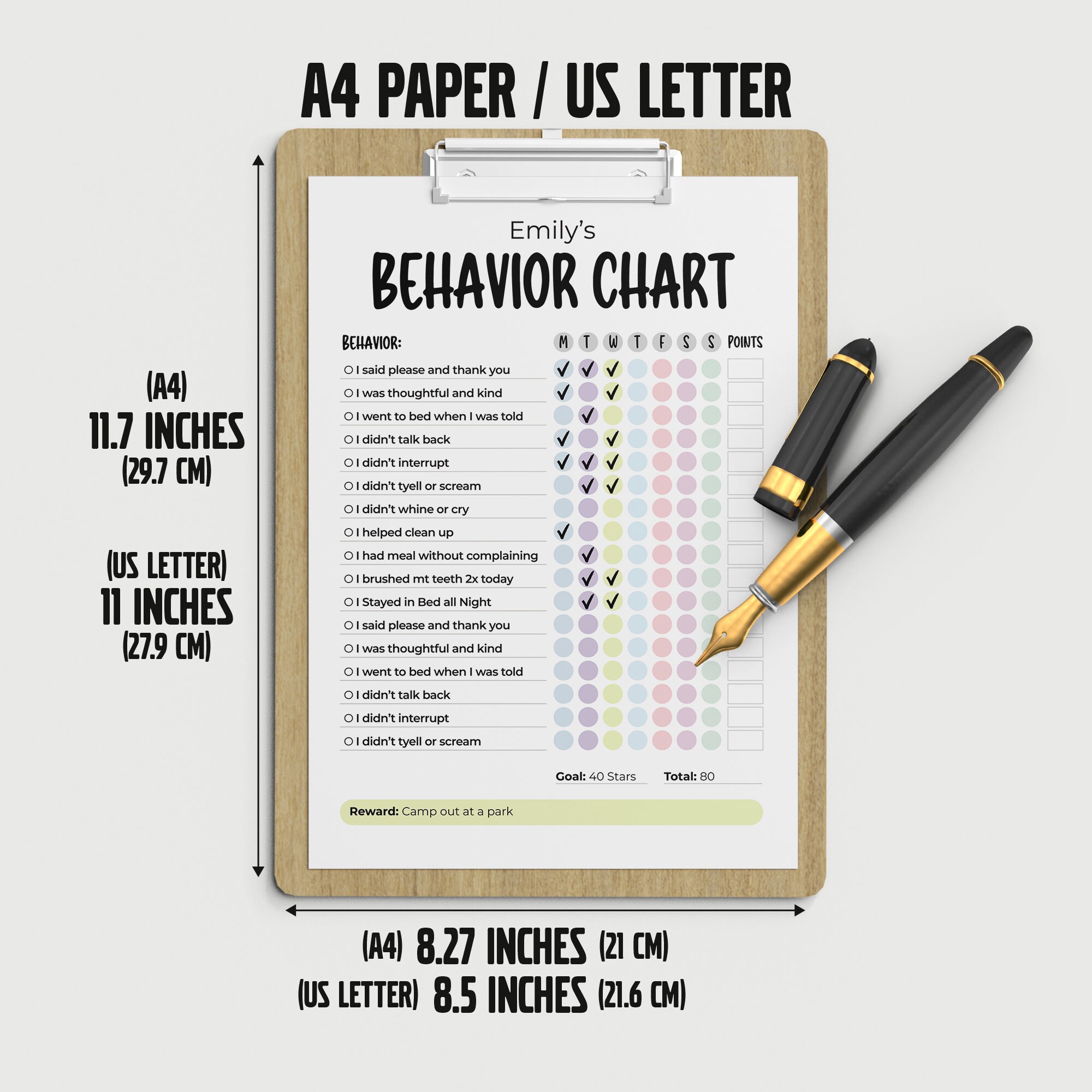 Behavior Chart for Kids, Pack Lunch Editable, Summer Rules Printable ...