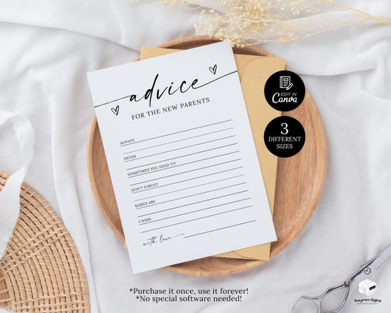 Minimalist Baby Advice Writing Cards, Printable Baby Shower Advice Card, Editable Advice for New Parents, Baby Wishes for Parents Template