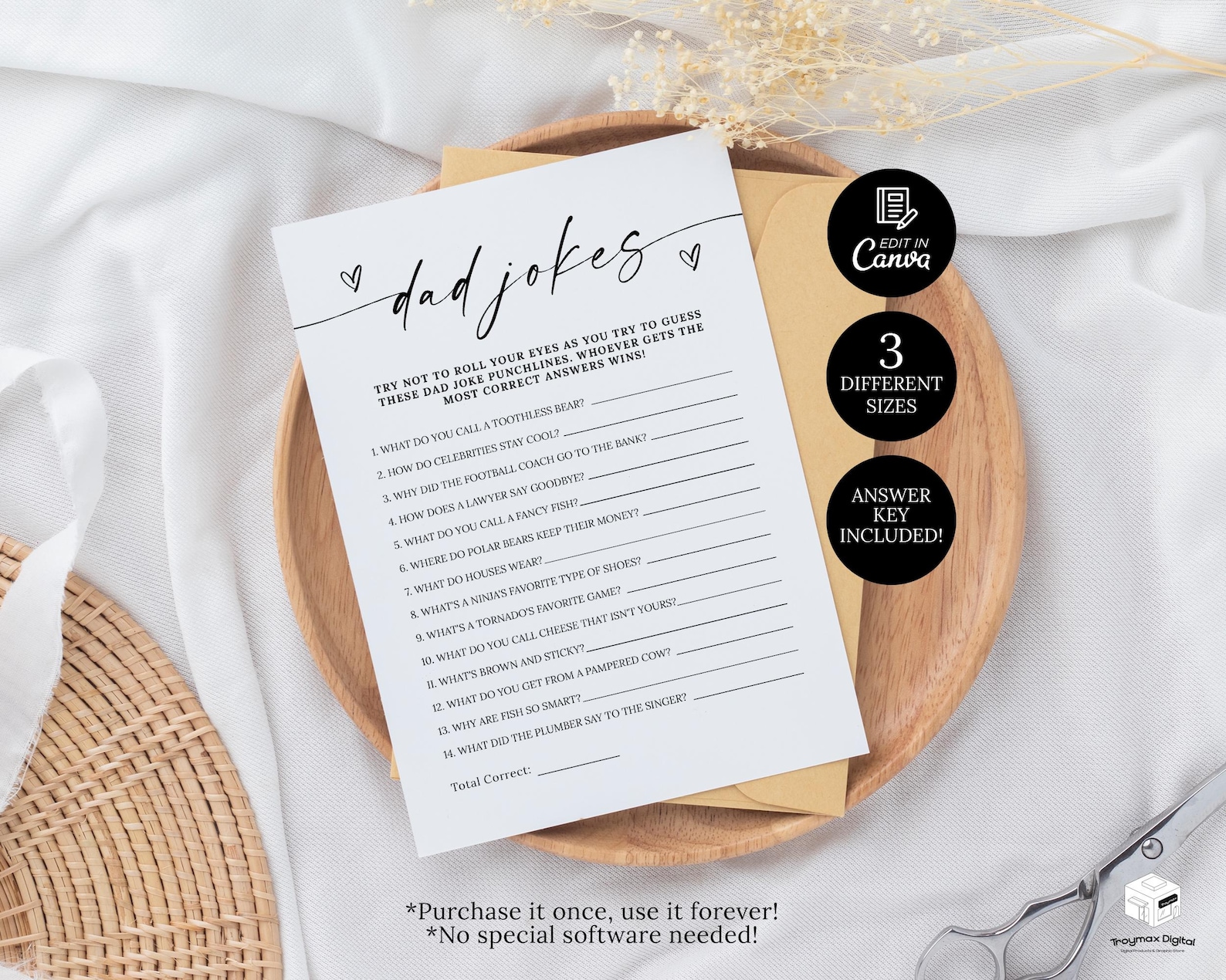 Dad Jokes Baby Shower Game Printable, Minimalist Dad Funny Jokes and ...