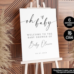 Letrero minimalista de bienvenida para baby shower, plantilla de letrero de bienvenida "Oh Baby", letrero de bienvenida para baby shower, Oh Baby, género neutro, decoración para fiesta de niña y niño