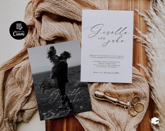 Photo Wedding Invitation Canva, Editable Minimalist Wedding Invite, Modern Wedding Invite, Summer Wedding, Boho Wedding Invitation Template