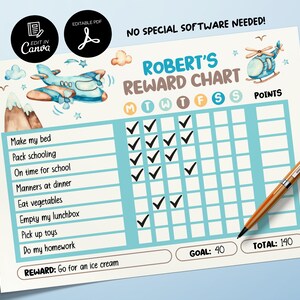 Editable Plane, Helicopter Reward Chart, Printable Chore Chart Kids, Good Behavior Tracking, Daily Behavior Checklist, Behavior Management