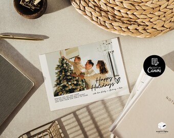 Happy Holidays Card, Merry Christmas Card Printable, Holiday Card Template, Editable Family Photo Christmas Card, Family Picture Card Canva