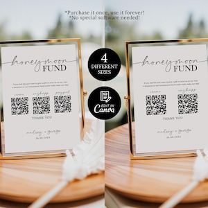 Honeymoon Fund QR Code Sign Template, Custom Honeymoon Sign, Wedding Cash Gift Honeymoon Qr Code Sign, Minimalist Wedding Cash Gift Sign