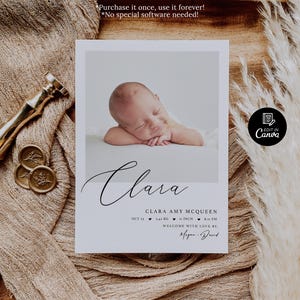 Newborn Baby Announcement, Editable Photo Birth Announcement Template, Printable Birth Stats Card, Simple Birth Stats Card, Instant Download