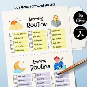 Daily Routine Chart for Kids, Toddler Morning Bedtime Routine Chart, Preschool Printable, Daily Checklist for Kids, Daily Planner for Kids