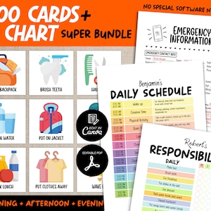 Toddler Routine Cards Bundle, Preschool Daily Routine Cards for Kids, Kids Chore Charts, Homeschool Montessori 200 Routine Cards Template