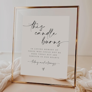 Candle Burns Sign, Minimalist Wedding Memory Table Sign, Modern Memorial Candles Table Sign Instant Download, Wedding Memorial Sign Template