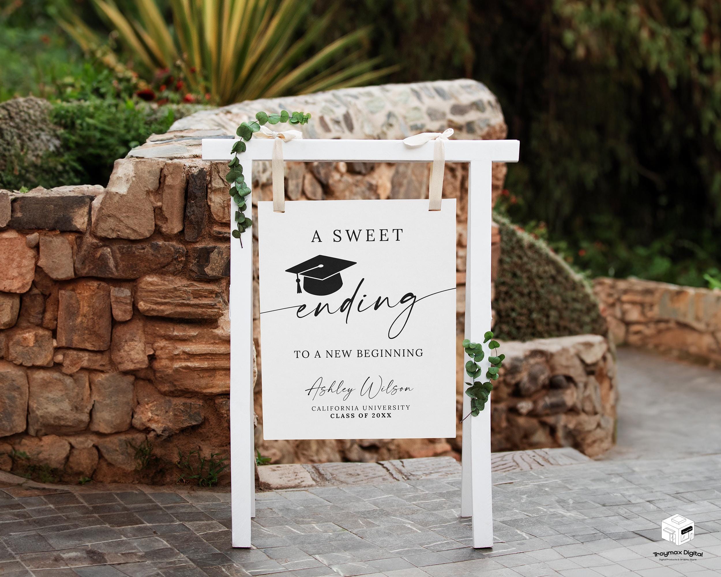 A Sweet Ending to a New Beginning Sign, Graduation Sweet Table Sign ...