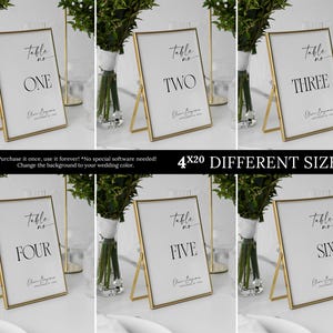 Numéro de table minimaliste et modèle de cartes, tableau de table de mariage script moderne, élégants numéros de table de mariage, téléchargement immédiat