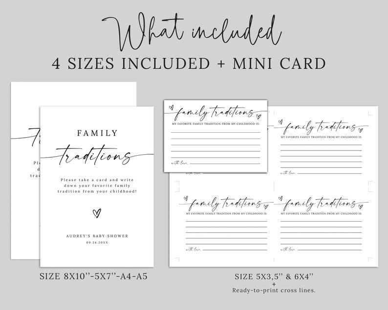 Family Traditions Baby Shower Cards And Sign, Baby Shower Game Printable, Childhood Memory, Baby Shower Advice, Family Traditions Sign Card image 9