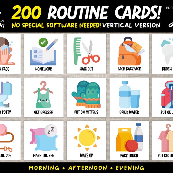 Editable Daily Routine Cards for Kids, Printable Daily Planner, Daily Routine Chart, Toddler Routine Chart, Daily Checklist, Chore Chart