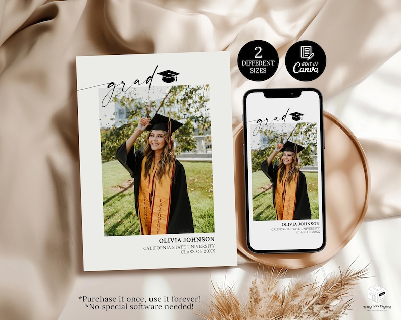 Graduation Card Cursive Graduation Announcement Card Template, Graduation Party Invitation With ...