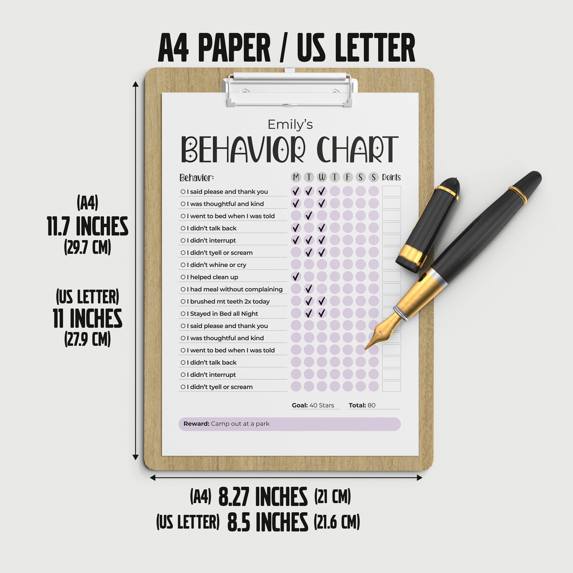 Editable Behavior Reward Chart for Kids, Good Behavior Tracking ...