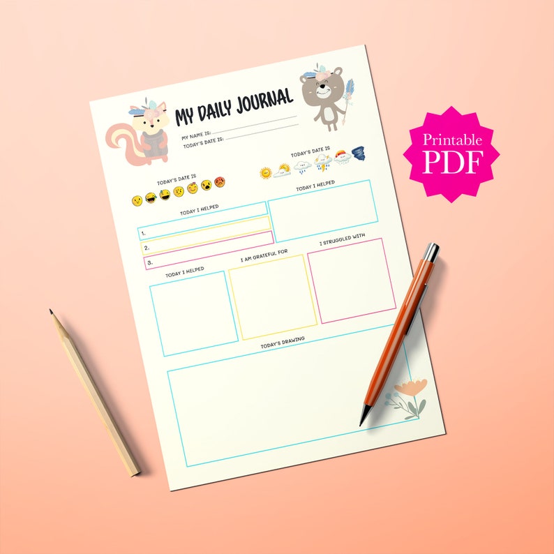 Printable Daily Planner for Kids, Routine Chart, Daily Journal, Tiger ...