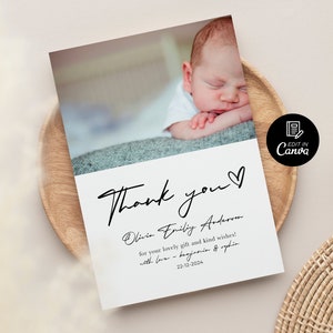 Baby Thank You Card, Newborn Thank You Card, Photo Thank You Card for Newborn Baby with Name, Personalized Birth Announcement ThankYou Card