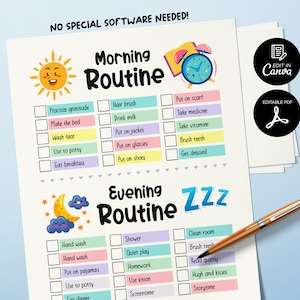 Daily Routine Chart for Kids, Toddler Morning Bedtime Routine Chart, Preschool Printable, Daily Checklist for Kids, Daily Planner for Kids