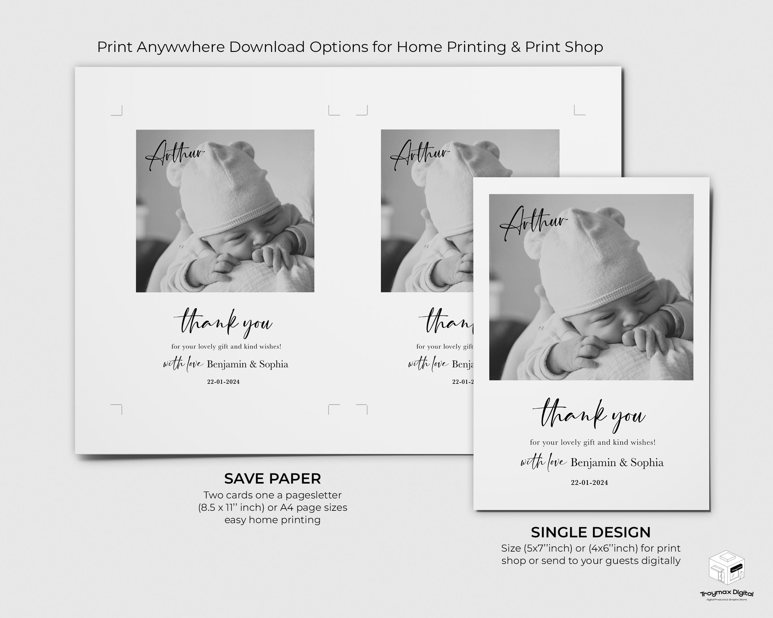 Baby Announcement Thank You Card, Photo Thank You Card for Newborn Baby