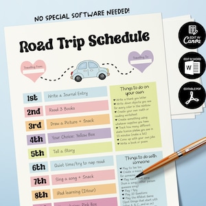 Road Trip Schedule, Road Trip Travel Activities for Kids, Editable Road Trip Schedule, Printable Road Trip Schedule for Kids, Holiday Plan