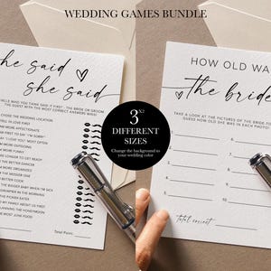 Pacote de jogos de casamento, modelo de jogo de chá de panela "Ele disse que ela disse", qual a idade da noiva? Jogo de chá de panela, Pacote de jogos de chá de panela