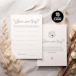 Where Were They Bridal Shower Game Template, Where Were They Wedding Game Canva, Couples Photo Game, Minimalist Bridal Shower Game Printable