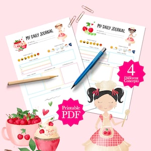 Afdrukbare dagelijkse planner voor kinderen, routinegrafiek, dagelijks journaal, Cook Girls, 4 verschillende ontwerpplanners voor kinderen, roze planner voor meisjes