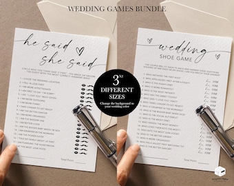 Paquete de juegos de boda, plantilla de juego de despedida de soltera "Él dijo ella dijo", plantilla de juego de zapatos para despedida de soltera, el mejor juego de despedida de soltera para parejas