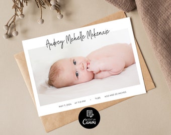 Newborn Birth Announcement Sign, Baby Birth Announcement with Picture, Birth Stats Card, Hello Baby Card, Hello Baby Birth Announcement Card