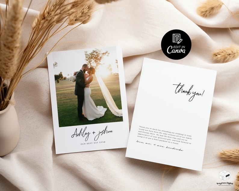 Weddng Thank You Note Template Prntable Weddng Thank You Card Napkn