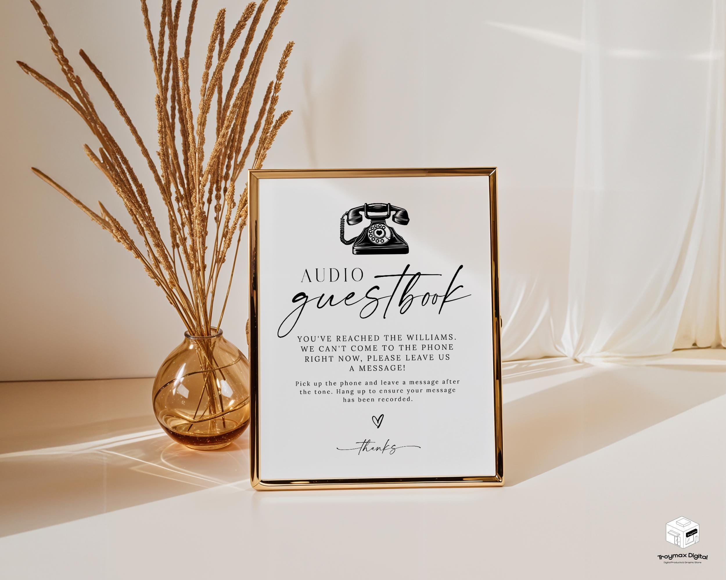 Wedding Audio Guestbook, Leave Me A Message, Audio Book Sign, Phone Message Guest Book Sign Canva, Minimalist Audio Guest Book Sign Template