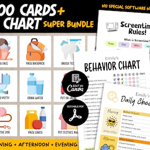 Daily Routine Cards for Kids, Toddler Routine Chart Bundle, Kids Chore Charts, Editable Visual Schedule Montessori, Preschool, Homeschool