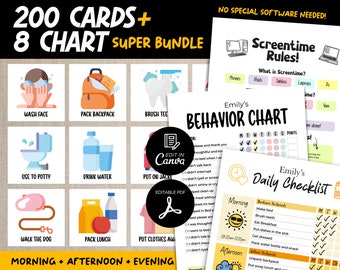 Daily Routine Cards Bundle for Kids , Kids Chore Charts, Toddler Routine Chart, Preschool Planner, Homeschool Planner, Montessori Planner
