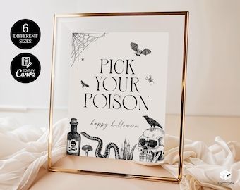 Vintage Halloween Pick Your Poison Sign Template, Halloween Bar Sign, Spooky Drink Sign Printable, Halloween Event Sign, Scary Bar Sign