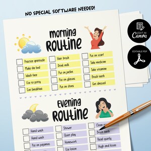 Daily Routine Chart for Kids, Toddler Morning Bedtime Routine Chart, Preschool Printable, Daily Checklist for Kids, Daily Planner for Kids