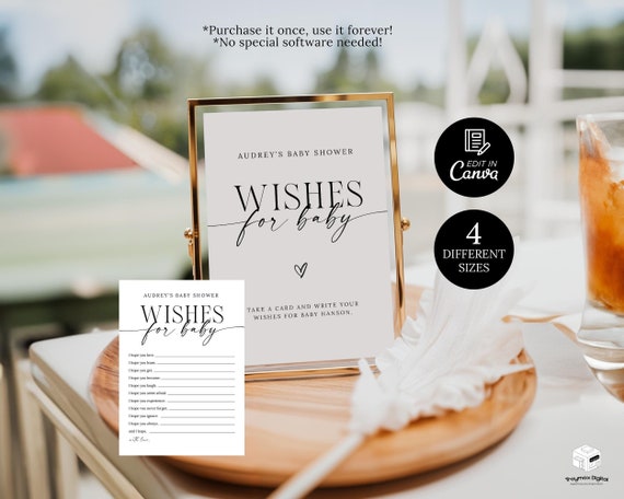 Wishes for Baby Shower Game, Wishing Well Baby Cards Sign Template, Editable Advice for Baby, Wishes For Baby Printable, Prayers Sign & Card