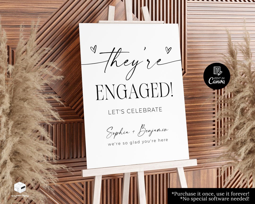 Engaged Sign On String They’re Engaged Sign, Engagement Welcome Sign Template, Printable ...