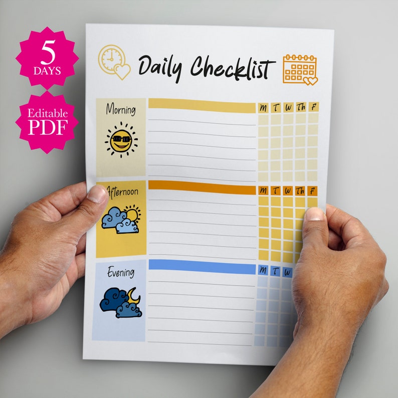 Editable Daily Checklist for Kids, Editable Chore Chart, Daily Schedule ...