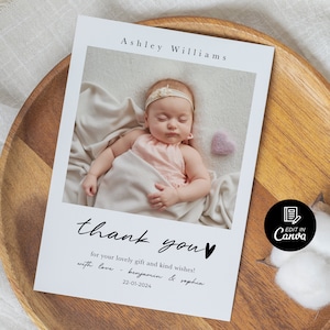 Birth Baby Thank You Photo Card, Boho Picture Thank You Card, Girl Thank You Card, Boy Thank You Card, Newborn Gift Thank You Card Template