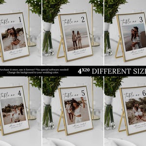 Wedding Photo Table Numbers Sign Template, Wedding Table Number with Pictures, Travel Photo Reception Table Numbers, 4x6, 5x7, 8x10, A4