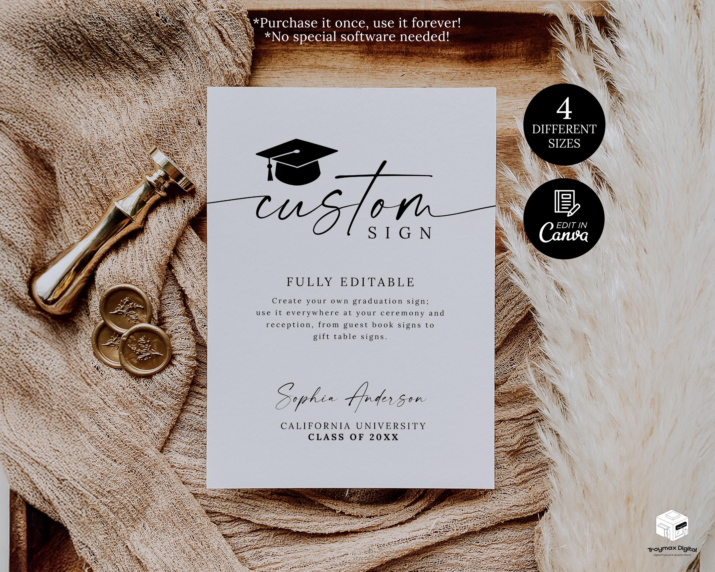 Graduation Mini Sign Graduation Custom Sign Template, Minimalist Graduation Signage, Fully ...