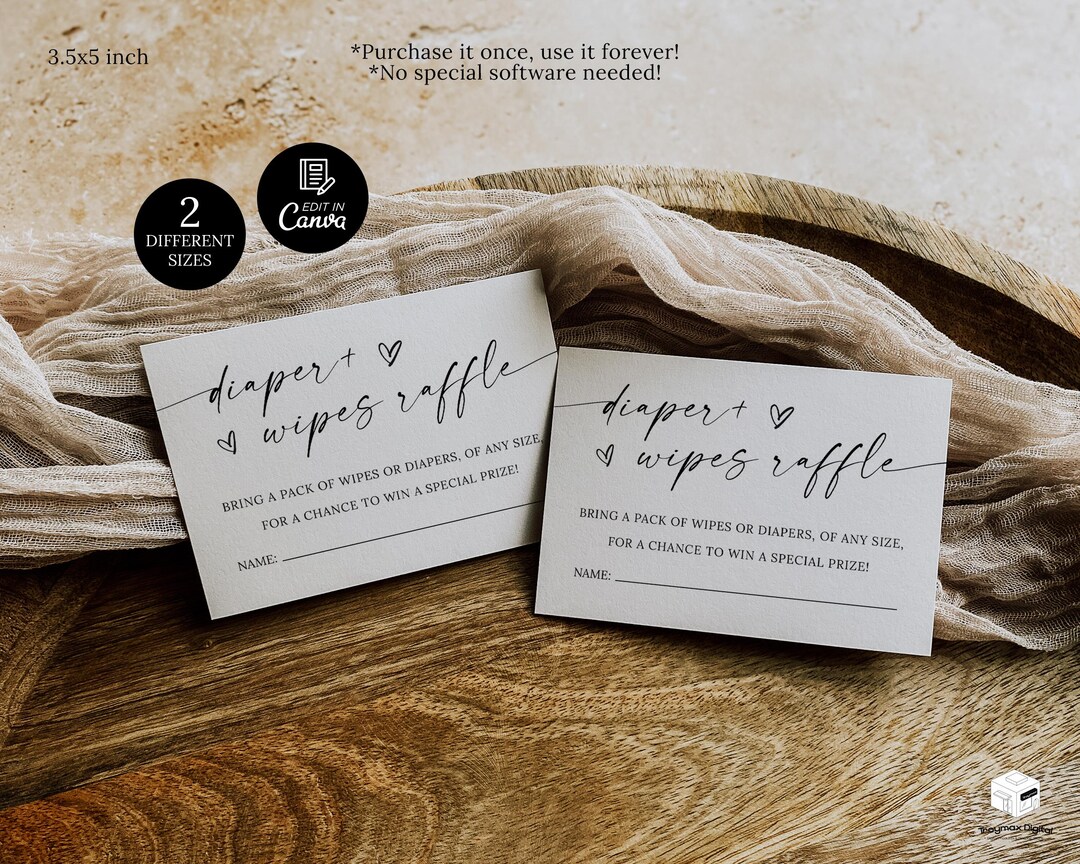 Wipes Raffle Diaper and Wipes Raffle Tickets, Baby Shower Raffle Cards, Printable ...