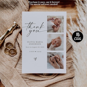 新生児用の写真入りサンキューカード（名前入り）、出産カード、パーソナライズされた出産のお知らせサンキューカード、新生児の写真入りサンキューカード